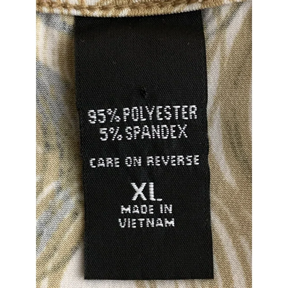 New York & Company Womens Stretch Top Beige & Black Circles Pattern Short Sleeve - Picture 9 of 10